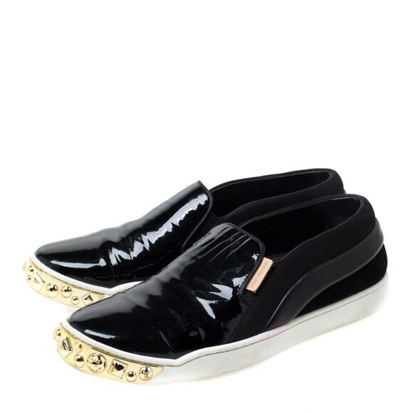 Louis Vuitton Black Patent Leather and Suede Studded Slip On Sneakers Size 36.5 - Picture 4 of 4